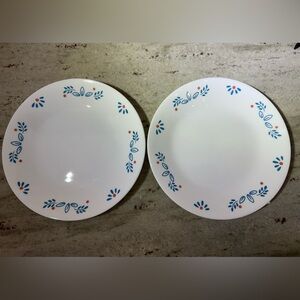 Vintage Corelle Subtle Blue Leaves 6.75” Bread Plates Lot of 2